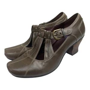Indigo By Clarks Heels Womens Size 9M Leather Mary Jane Gray Brown - Picture 1 of 16