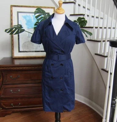 Ralph Lauren Black Label Navy Blue Stretch Cotton Belted Shirt Dress Size 10 - Image 1 of 4