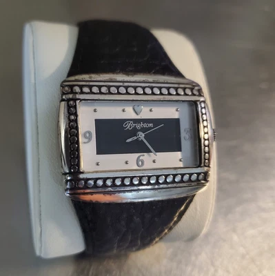 Женские аналоговые кварцевые часы Brighton Montreux серебристые черная кожа 40 мм - Изображение 1 из 4