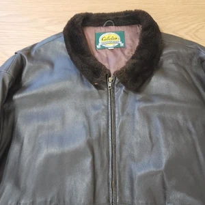 Cabela's Ledermantel Herren 3XL Tall Lammfellkragen Bomberjacke Flieger Vintage - Bild 1 von 16