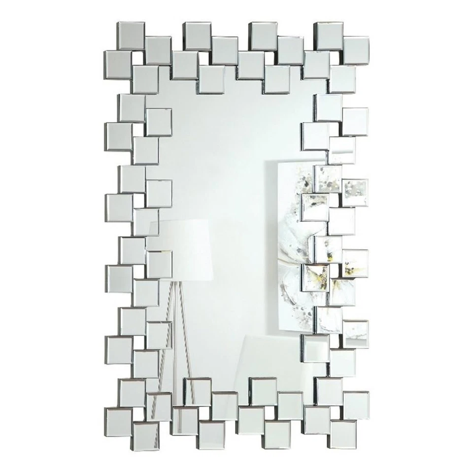 Espejo de pared moderno Coaster Pamela de vidrio sin marco con azulejos escalonados en transparente Foto 1 de 2