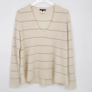 Lafayette 148 Kaschmir Creme V-Ausschnitt Streifen Schimmer Faden Pullover Oberteil Medium - Bild 1 von 9