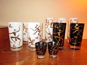 Vtg Josephine Baker glass set 12 Gold Dancers Black & White, Rare Shot Glasses - Picture 1 of 10