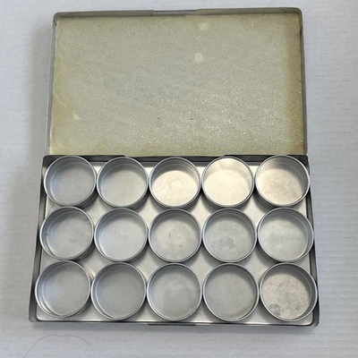 15 Small Mini Round Tin Storage Boxes For Beads/Crafts Glass Lids In Metal Case - Image 1 of 4