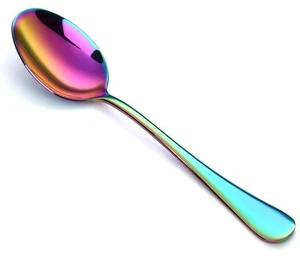 Colorful Dinner Spoons Set for 8, Stainless Steel Rainbow 8-Piece Flatware Sp... - Picture 1 of 7