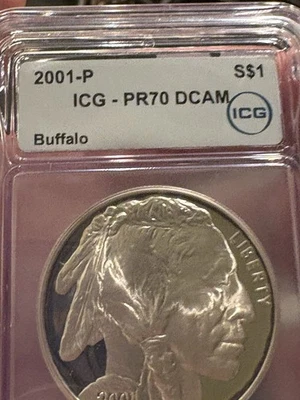 2001 P American Buffalo Commemorative Silver $1 Dollar Proof, PF70 DCAM, ICG - Image 1 of 4