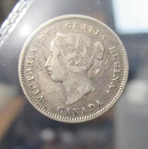 1886 Canada 5 Cents Silver Coin, Queen Victoria, Large 6 - Picture 1 of 2