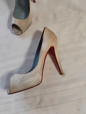 Christian Louboutin suede Satin Beige Heels Sz 39 - Image 1 of 4