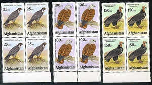 AFGHANISTAN 1950's BIRDS OF PREY 25,100 AND 150 AFS. UNISSUED SET IN BLOCKS OF 4 - Imagen 1 de 1