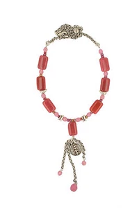 Necklace, 2 Shades of Pink Beads, Circle Charm Pendant, From Israel By Danon - Picture 1 of 1