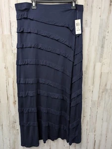 International Concepts INC Maxi Skirt 1X Navy Blue Ruffle Boho City Office NWT - Picture 1 of 6