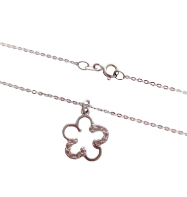 COLLANA ARGENTO 925 RODIATO BIANCO CATENA ROLO' CIONDOLO FIORE ZIRCONI BRILLANTI - Immagine 1 di 4