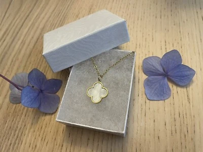 Gold Plated Greek Cross Christian Necklace Stainless Steel Womens Jewelry Clover - Image 1 of 4