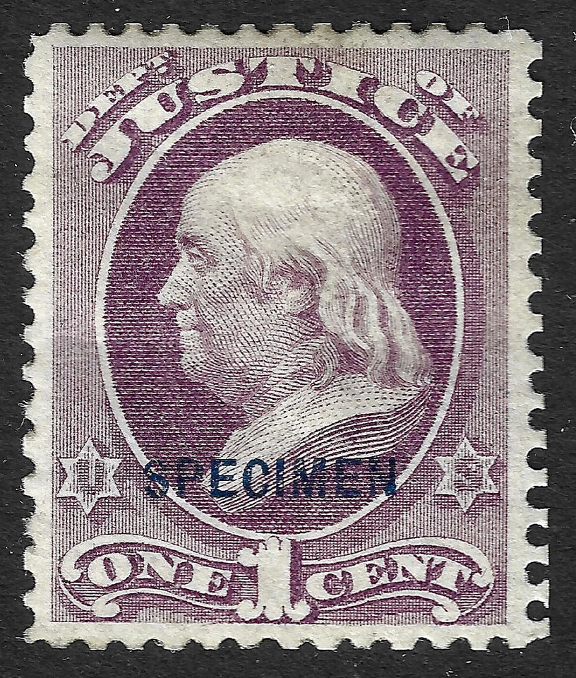 US Scott O25S, 1875 Franklin 'Dept. of Justice', 1c purple, NH MINT - Image 1 of 1