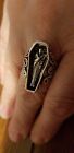 Chunky Ring size 8 Vampire Coffin design silver tone Gothic costume jewellery UK