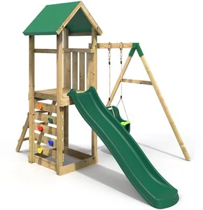 Rebo Adventure Playset Wooden Climbing Frame Swing Set and Slide Rosa - Picture 1 of 7