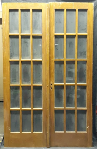 48x80" Pair Antique Vintage French Double Wood Interior Doors Windows Wavy Glass Cover