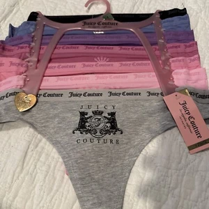 JUICY COUTURE INTIMATES 7 PACK THONG PANTIES COTTON VISCOSE SPANDEX LARGE - Picture 1 of 17