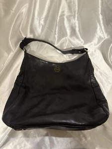 Tory Burch Large Hobo Black Leather Purse Shoulder Handbag Marks on inside - Picture 1 of 11