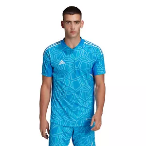Adidas Men's Condivo 22 Goal Keeper Short Sleeve Soccer Jersey, Blue Rush - Picture 1 of 9