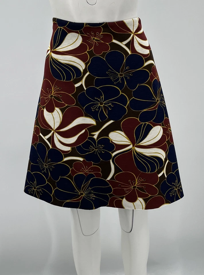 Marni Brown/Navy/Red Floral Print Scuba A-Line Knee Length Skirt sz 40 - Image 1 of 4