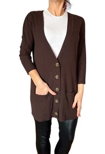 VTG. DIANE VON FURSTENBERG DVF JOPLIN CARDIGAN SWEATER BROWN V NECK CASHMERE M - Picture 1 of 16