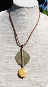 Vintage Tribal African Ashanti Style Sun Pendant w/Stone Bead Necklace - Picture 1 of 14