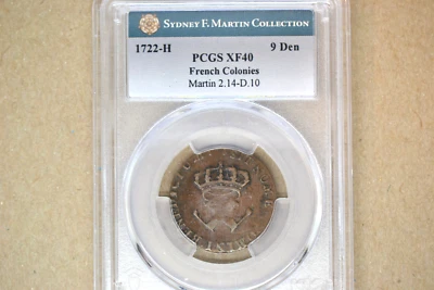 1722-H 9 Deniers. La Rochelle Mint. Martin 2.14-D.10, W-11840. PCGS XF-40.  RARE - Image 1 of 4