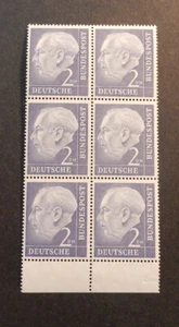 Bund, 195 ** Heuss Sechserblock 6er-Block mit Unterrand gepr.Schlegel - Bild 1 von 2