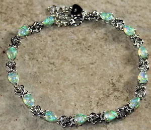 Bracciale a goccia argento elegante opale di fuoco verde gioielli donna regalo - Foto 1 di 1