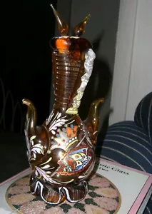 ANTIQUE BOHEMIAN MOSER ART GLASS 2 NOZZLE CRUET SIGNED ROYO ca. 1920 RARE - Picture 1 of 3