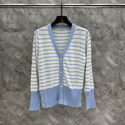 Thom Browne cardigan donna blu a righe quattro bottoni lana