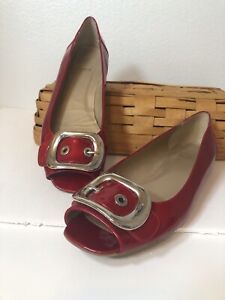 stuart weitzman 8 woman shoes peep toe patent leather apple red* buckle