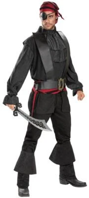 Fantasia Adulta Halloween Capitão Pirata do Caribe Black Buccaneer Fantasia Adulto - Imagem 1 de 2