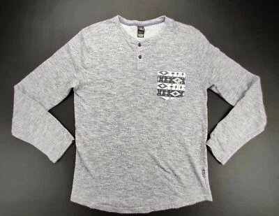 Volcom Men's M 1/4 Button Henley Heather Grey Long Sleeve Shirt Aztec Pocket  - Image 1 of 4