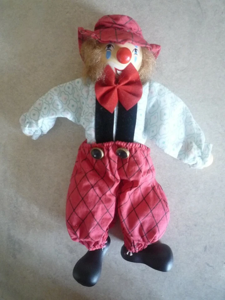  POUPÉE CLOWN 24 CM TÊTE ET MAINS EN BOIS  - Photo 1/1