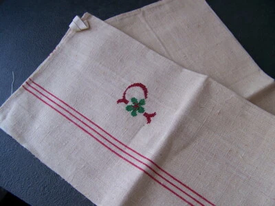 ANCIEN TORCHON BANDE LITEAU ROUGE  MONOGRAMME  - TT 86 - Photo 1/2