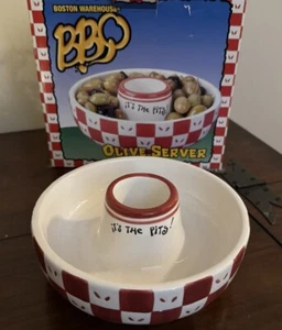 Rare Vintage VTG Boston Warehouse BBQ Olive Server Ceramic Pottery Bowl NEW - Picture 1 of 5