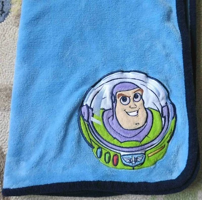 Disney Blue Appliqued Buzz Lightyear Toy Story Baby Boy Soft Fleece Blanket EUC - Image 1 of 3