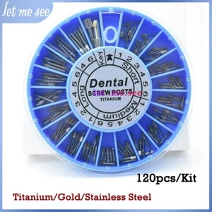 Poste de tornillo dental titanio/oro/inodoro chapado en acero inoxidable pasador de conducto radicular cónico 120/kit - Imagen 1 de 19