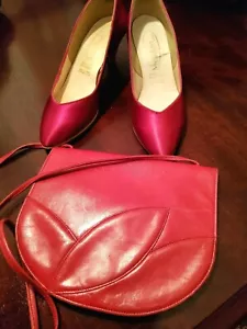 SATIN SHOES and MATCHING LEATHER SHOULDER/CROSSBODY BAG-SIZE 6 MEDIUM-PINK-*NEW* - Picture 1 of 15