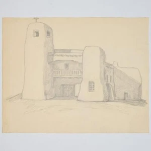 Ben Wolf Chapel Church Steeple Sketch Book Drawing Unsigned 19x24" - Bild 1 von 6