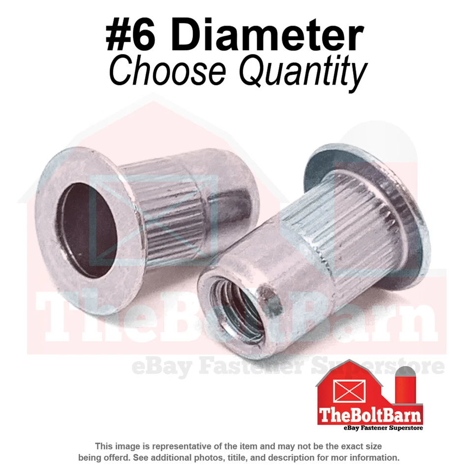 Tuercas de remache de cuerpo moleteado con brida grande de aluminio #6-32 lisas (elige la cantidad) Foto 1 de 1