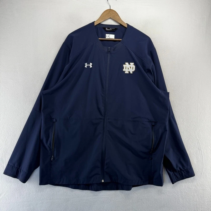 Chaqueta Notre Dame Para Hombre 3XL Azul Cremallera Rendimiento Equipo Jugador Emisión Bolsillos Logo Foto 1 de 4