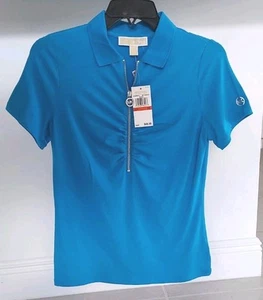 Camisa polo para mujer Michael Kors (XS) azul media cremallera manga corta blusa nueva con etiquetas - Imagen 1 de 2