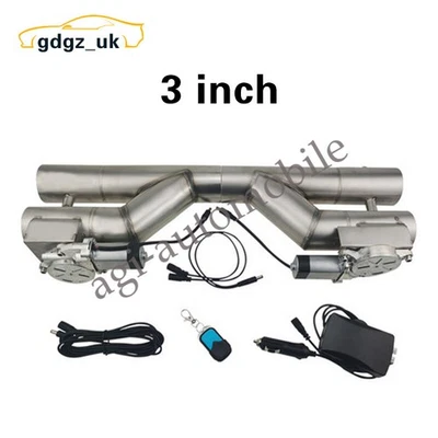 3 inch Double Electric Exhaust Y Pipe Dual Control Valve Motor Remote Switch kit - Image 1 of 4