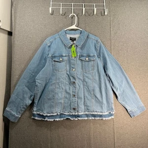 Susan Graver Stretch Denim Jacket with Contrast Trim Light Wash Size X-Large - Picture 1 of 8