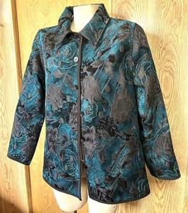 Chaqueta Blazer Mujer TanJay Aqua Negra Floral Tapiz Reversible Talla 8 Brocado - Imagen 1 de 6