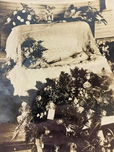 Post Mortem 8x10 Handsome Little Toddler Boy Clyde Gorgeous Flowers Open Casket - Picture 1 of 6