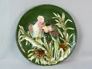 alt Jugendstil Relief Wandteller Prunk Teller Kakadu Vogel Eichwald Ø 36cm antik - Bild 1 von 15